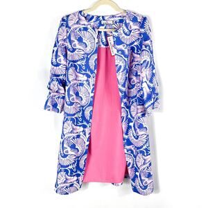 CK Bradley Sandpiper Jacket Coat Costa Pink Blue Print Open Front Sz XS